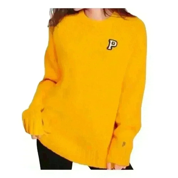 Victoria Secret Pink Long Sleeve Boyfriend Yellow Sweater Size Large - Picture 1 of 16